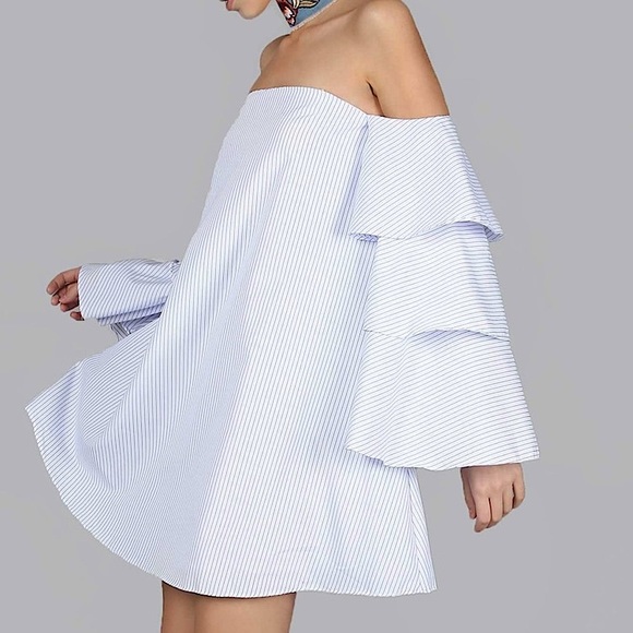 Free People Dresses & Skirts - NWT! Blue + White Striped Bell Ruffle Sleeve Dress